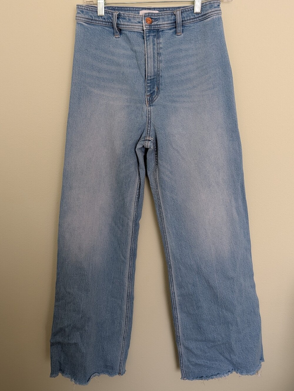 Pistola Size 28 High Rise Wide Leg Crop Jeans Light Wash Raw Hem